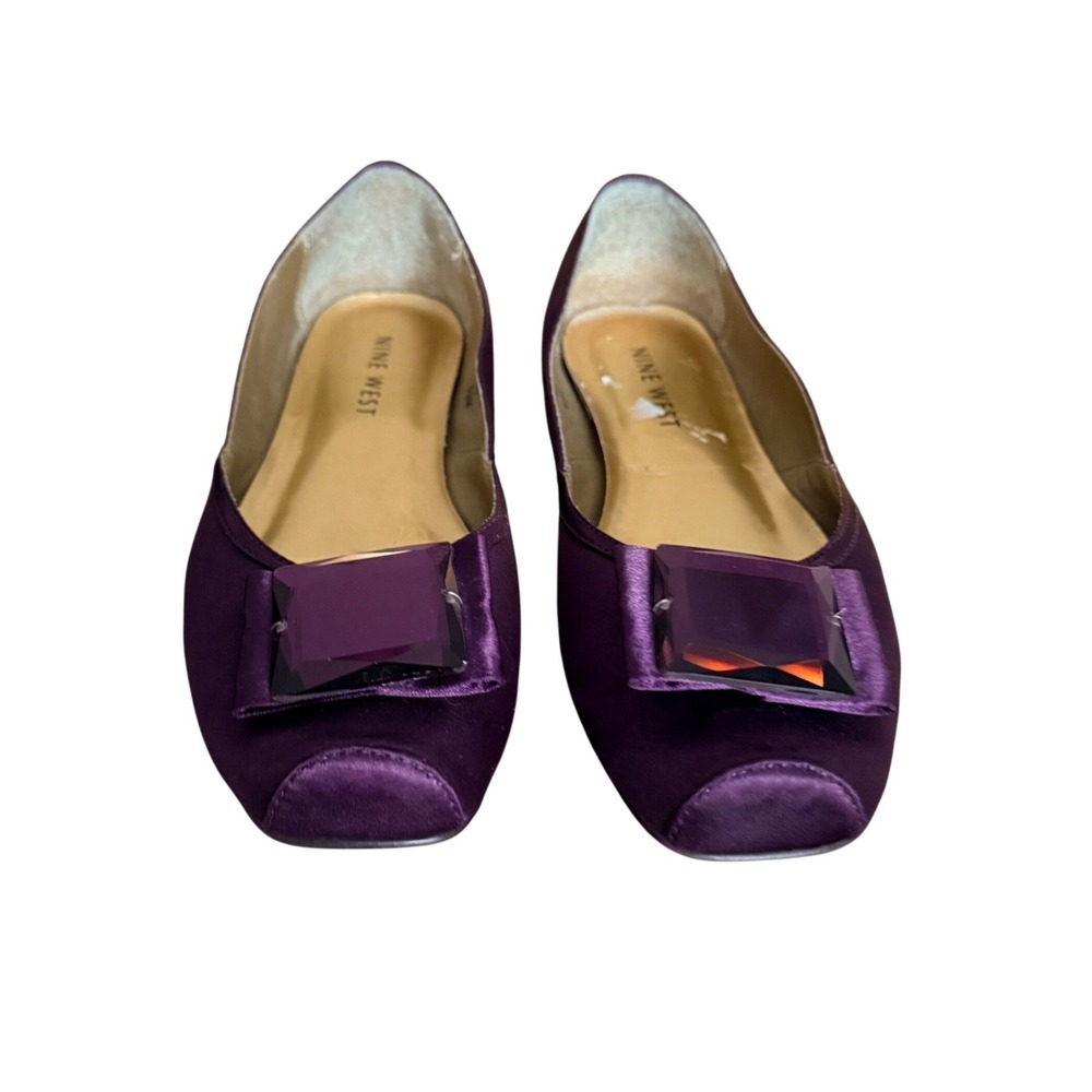 Nine West Purple Satin Jewel Embellished Square Toe Ballet Flats Shoes Size 6.5‎